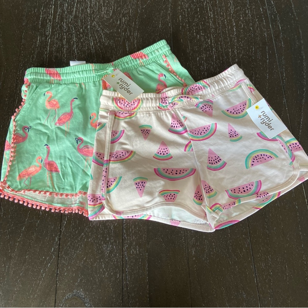 Stitch Fix Girl’s Cotton Watermelon‎ Flamingo Cotton Shorts Lot Size Medium 8/10